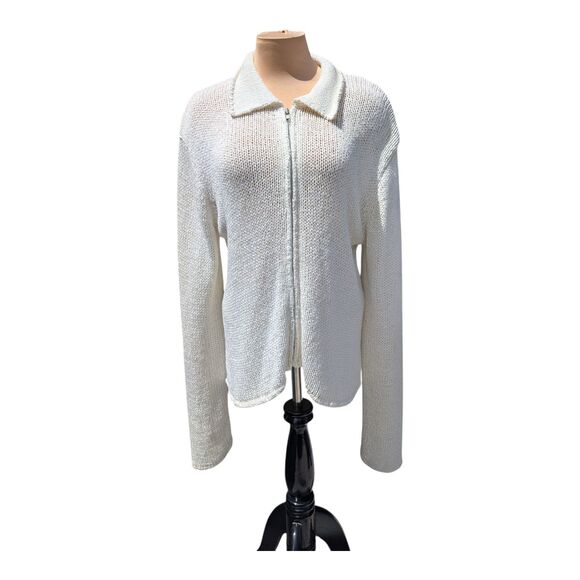Jones New York Women's XL Knit Zipper Cardigan Sweater White Long Sleeve Cozy - Picture 1 of 7